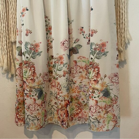 Boho Crochet Lace & Floral Print Halter Dress SZ SM Flowy Summer Festival Dress - Picture 3 of 7